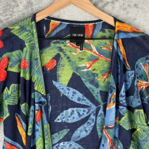 NIC+ZOE Cardigan Sweater Womens M Jungle Print 4-Way Linen Blend Open Waterfall - Picture 4 of 10